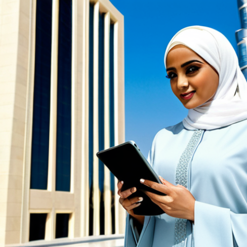 Home 7 Modern Barbie in Dubai**
"A professional Arab businesswoman dressed in a stylish, modest abaya and hijab, holding a tablet, standing confidently in front of the Burj Khalifa in Dubai, with modern architecture in the background. High-quality, natural lighting, safe for work, appropriate attire, professional, perfect anatomy, correct proportions, family-friendly."
**