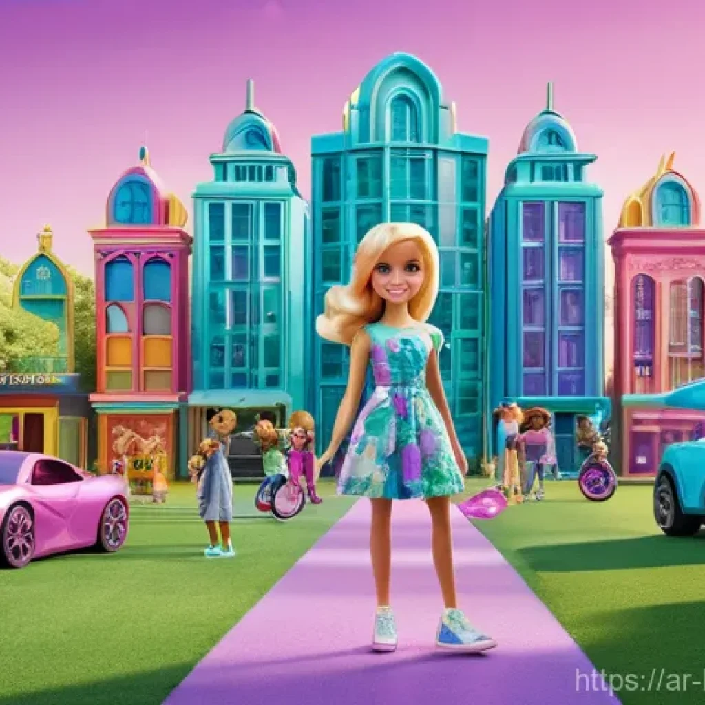 바비의 미래 시리즈 예상 - **Prompt: Mattel Cinematic Universe Unification**
    "A vibrant, wide-angle shot depicting a futuri...