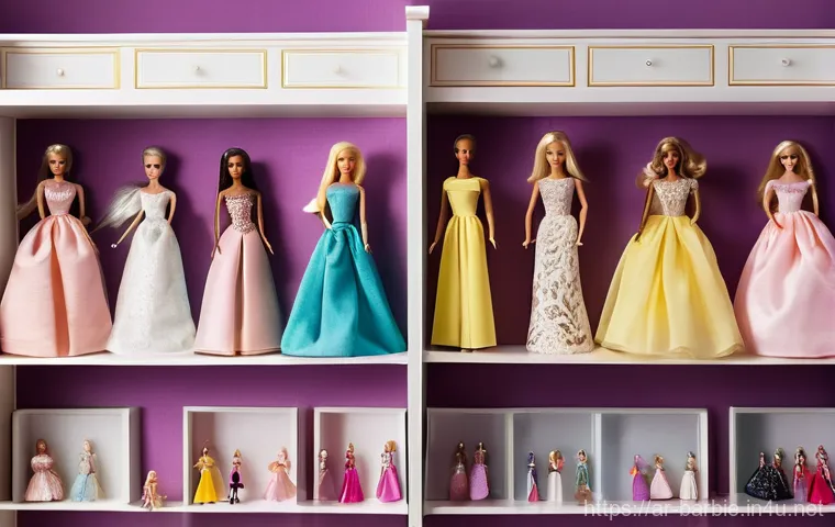 바비인형 컬렉션 관리법 - **Prompt:** A meticulously organized storage space dedicated to a Barbie doll collection. Clear, aci...
