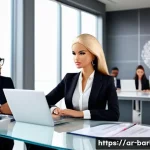 바비인형의 다양한 직업 - A confident Barbie doll dressed as a CEO in a modern office setting, wearing a stylish business suit...