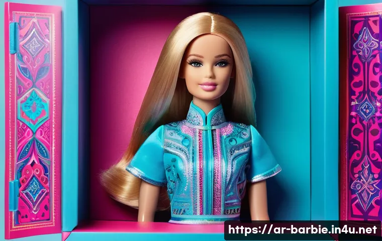 바비의 포장 디자인 트렌드 - A vibrant Barbie doll packaging design featuring bold and lively colors such as bright pink, violet,...